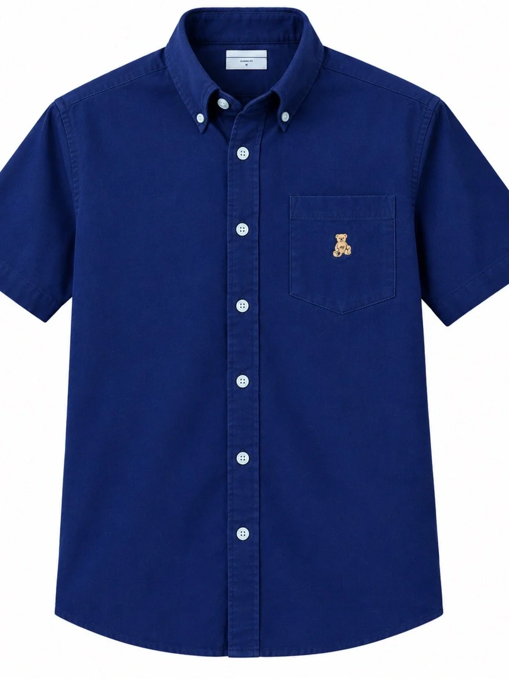 GAP Boys Navy Short-Sleeve Button-Down Shirt with Embroidered Bear
